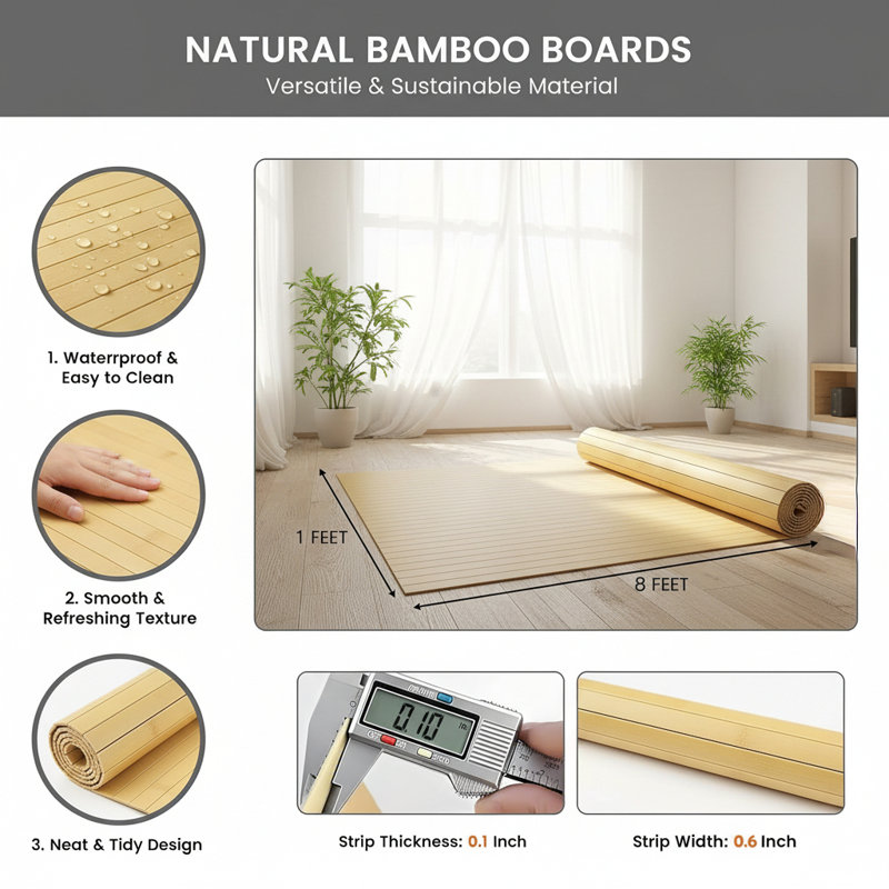Panneau mural décoratif décoratif en bambou naturel 1 pi x 8 pi