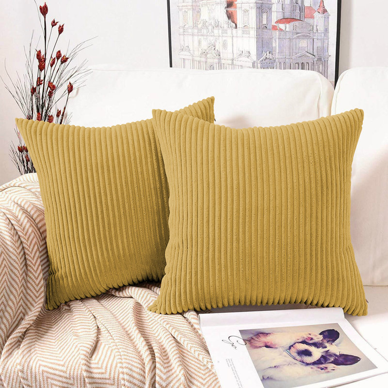 Swipe Stripe Velvet Cushion Covers - Set of 2, Yellow 