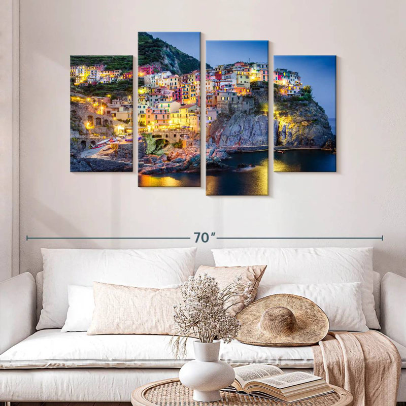 Vue de nuit des Cinque Terre Gillard, H 32 po x l 52 po