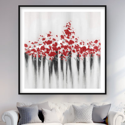 Falling Red Dot - Contemporary Red Framed Matted Print Decor