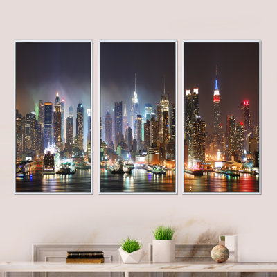 " Lit NYC Manhattan Skyline " 3 - Pieces