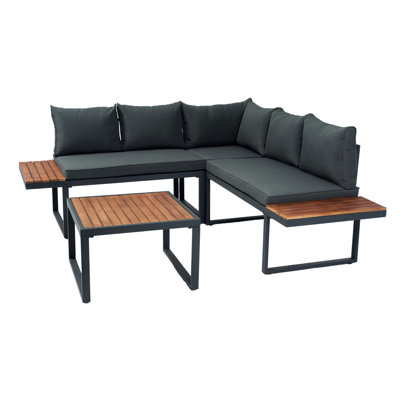 4 Piece L-Shaped Patio Wicker Outdoor 5-Seater Sectional Sofa Seating Group Conversation Sets With Side Table  And  Dark Grey Cushions -  Latitude RunÂ®, 48C830C15F3247B8AEDF64233693150C