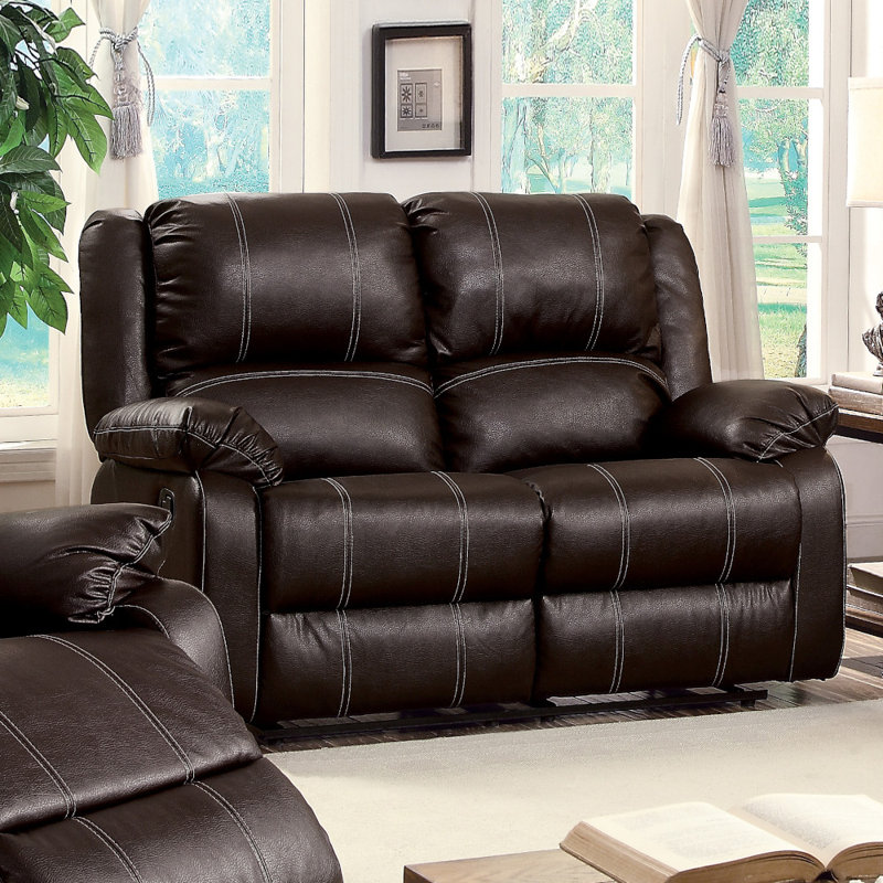 Hagar 60"L Upholstered Reclining Loveseat, Brown Faux Leather