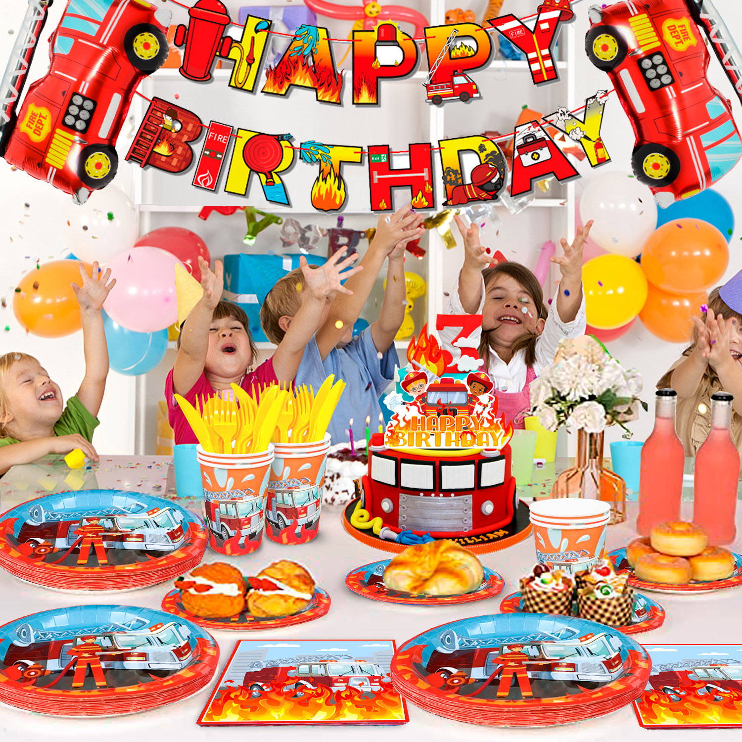 Wrought Studio™ Fire Truck Birthday Party Supplies,155pcs Fire Truck