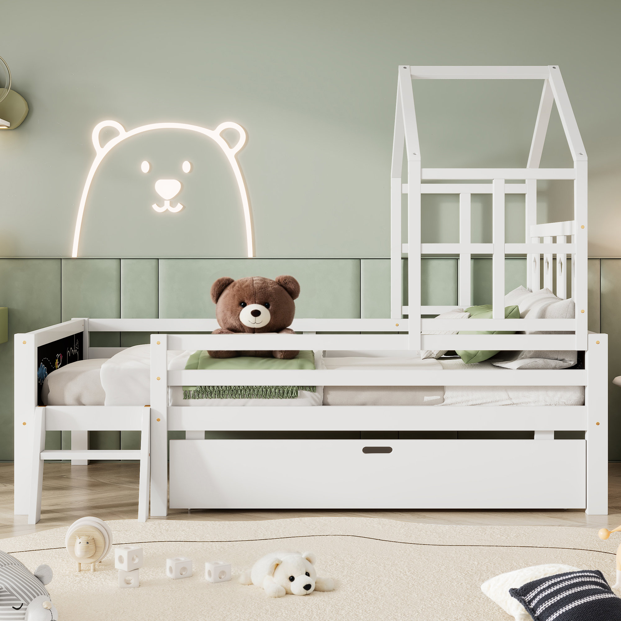 Ophelia & Co. Twin Size House Bed with Ladder and Storage Drawers ...