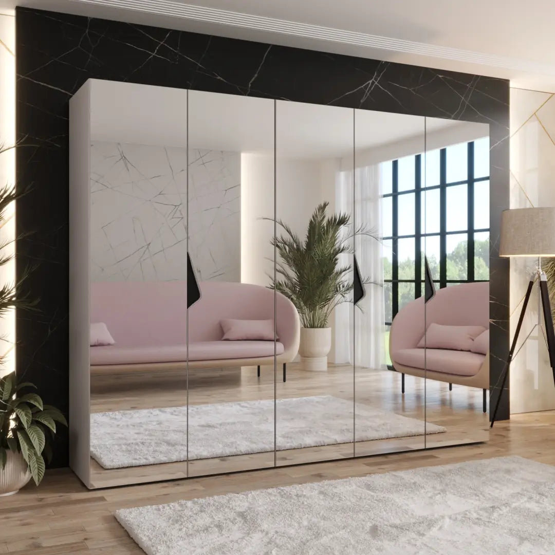Sandi III Hinged Door Wardrobe 250cm - Modern Mirrored Wardrobe with Multi-Rail Storage