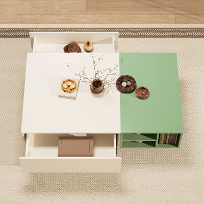 Modern Living Room Two - Tone Coffee Table With 2 Drawers & Open Shelves, Hidden Handle by Latitude Run
