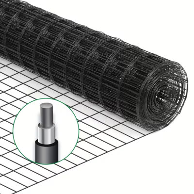 Toile métallique 48 po x 99 pi recouverte de vinyle noir, treillis métallique en PVC noir de calibre 16 de 2/3 po, support en treillis métallique soudé noir, clôture de protection pour poulailler