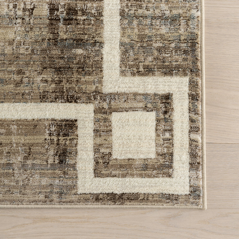 Olvera Beige Geometric Border Synthetic Area Rug, 5' x 7'