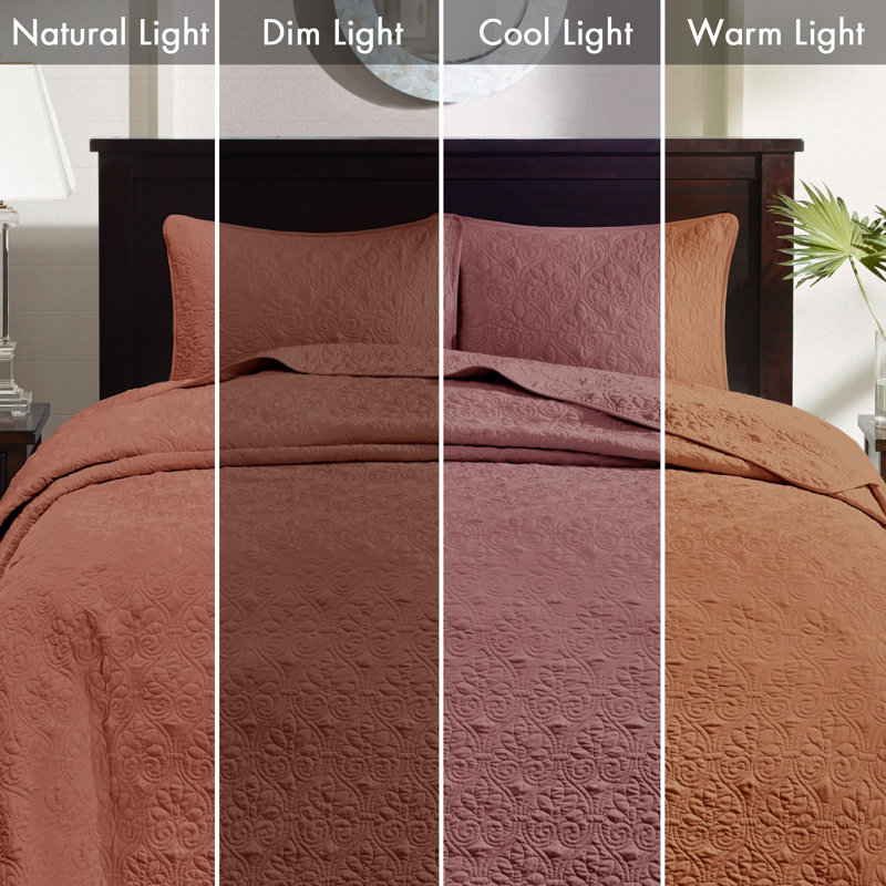 Quebec Reversible Quilt Set, Full/Queen Coverlet + 2 Standard Shams, Clay Red