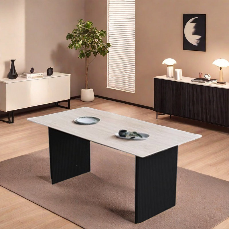 Paleo-style Rock Plate Simple Dining Table., 29.53"H x 62.99"L x 31.5"W