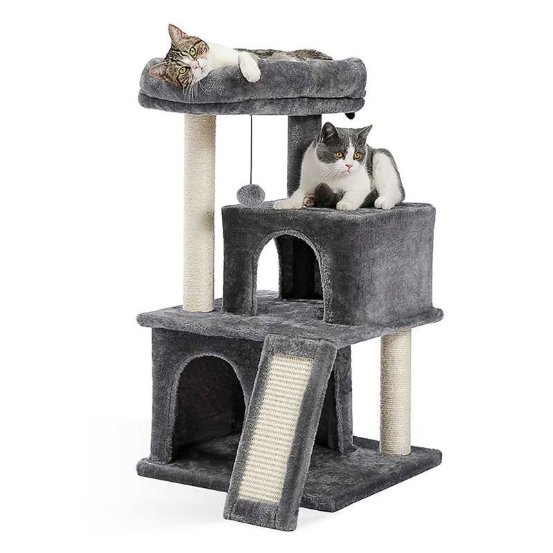 34-Inch Multilevel Plush Double Condos Cat Tree