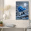 «Blue Tree On Rocky Shoreline Under Full Moon», art mural sur toile-1847178946