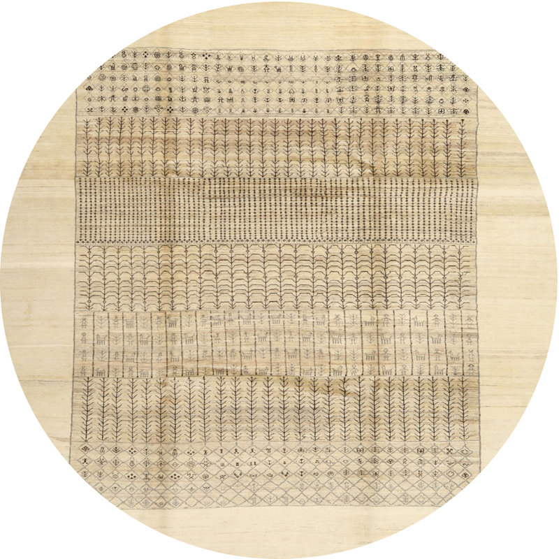 Tapis crème/brun/gris/zone contemporaine, Rond 6 pi