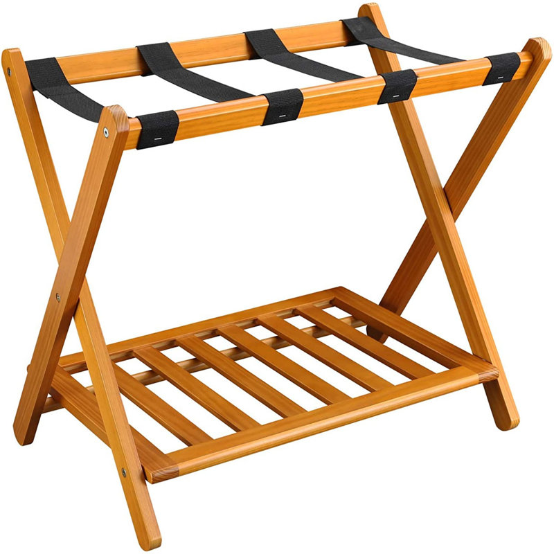 Porte-bagages pliable en bois, Chêne miel, H 22,25 po x l 26,75 po x P 16 po