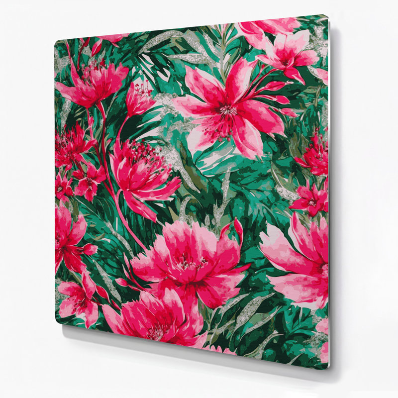 Aquarelle florale 37, art mural en métal rouge, H 16 po x l 16 po