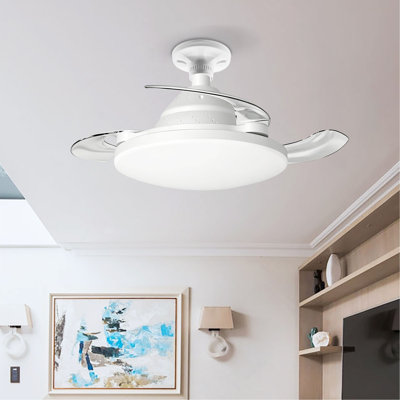 Bulb-Type Small Size Ceiling Fan With Retractable Blades, Indoor Ceiling Fan With Light With Remote Control, Noiseless Reversible Motor, 6 Speed ,3 For Patio Living Room, Bedroom, Office,Indoor