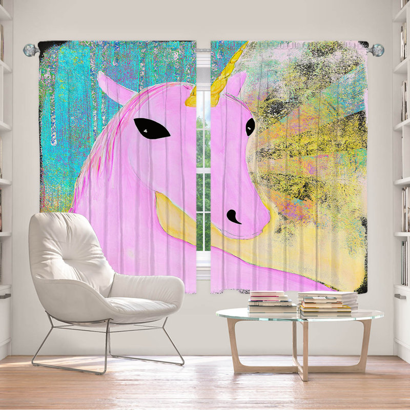 Paire de rideaux obscurcissant et isolant avec licorne rose, L 56 po x L 78 po