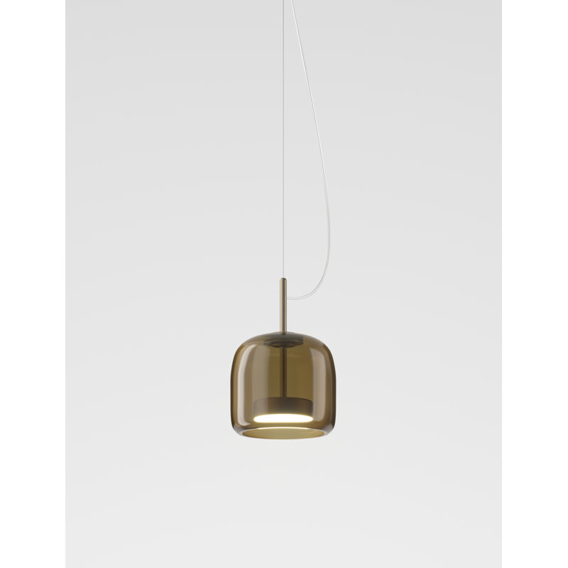 Jube 1 - Light LED Pendant, 88" H x 10" W x 10" D, Burned Earth Transparent, Matte Steel