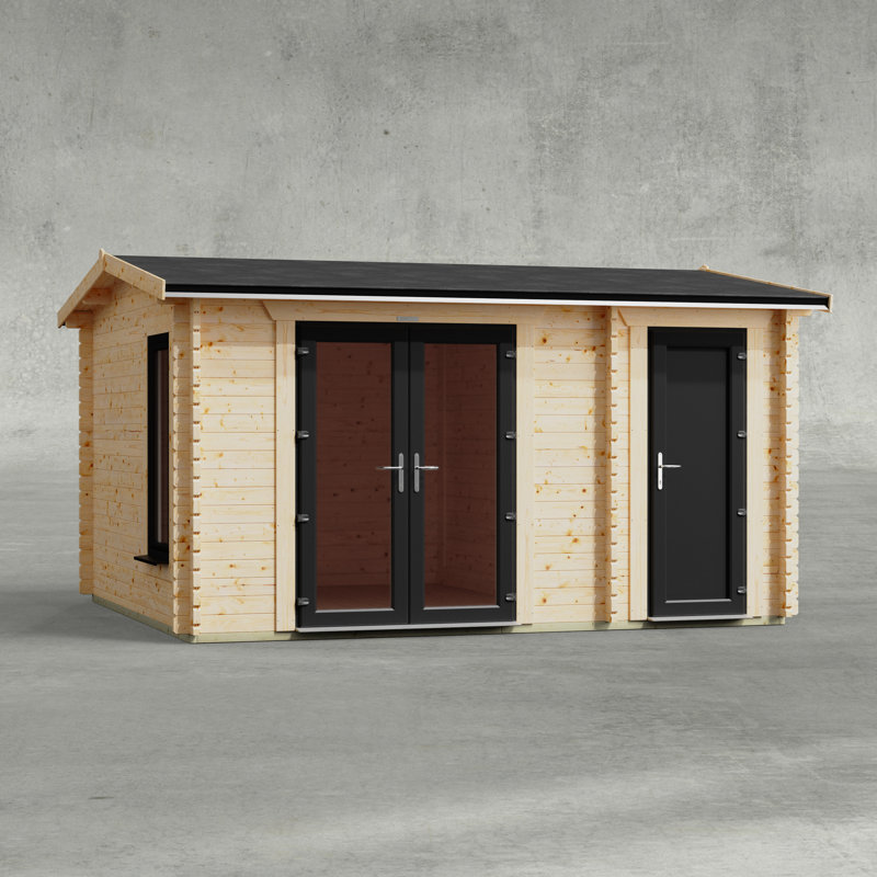 Powersheds 14 x 12ft Apex Combi Log Cabin, Doors Central - 44mm