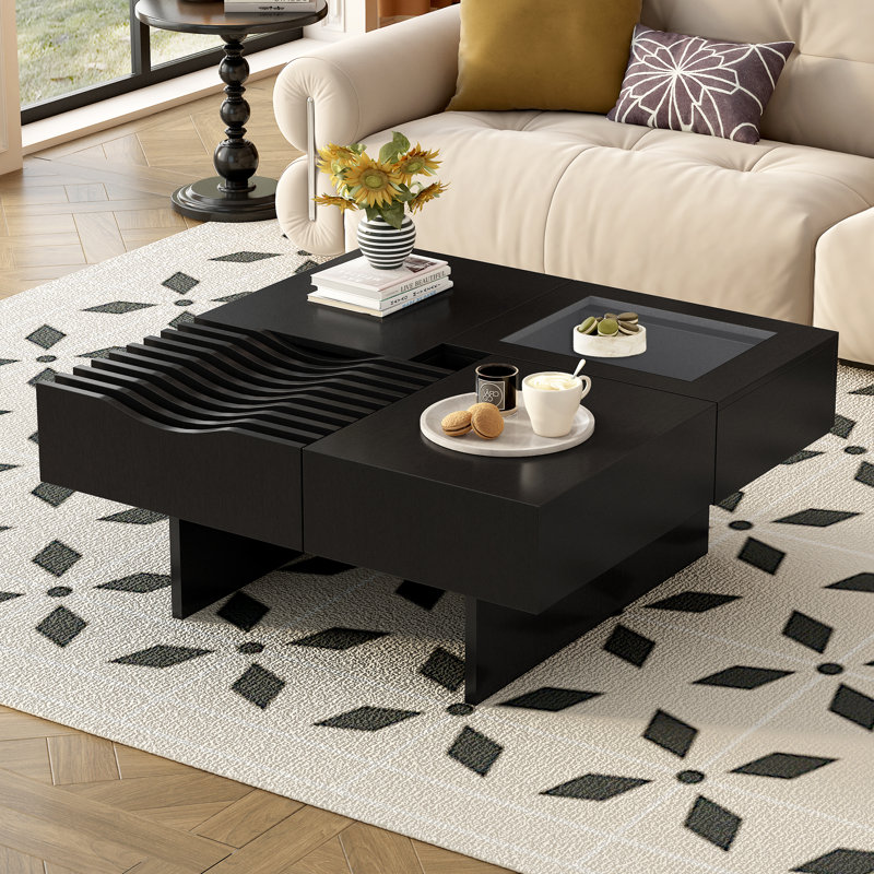 Table basse multifonctionnelle moderne en bois massif et verre pour un usage domestique