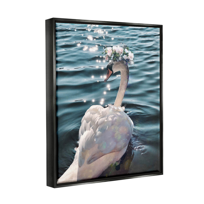 «Flower Crown Swan Lake Ripples», cadre flottant, impression sur toile, H 21 po x l 17 po x P 1,7 po
