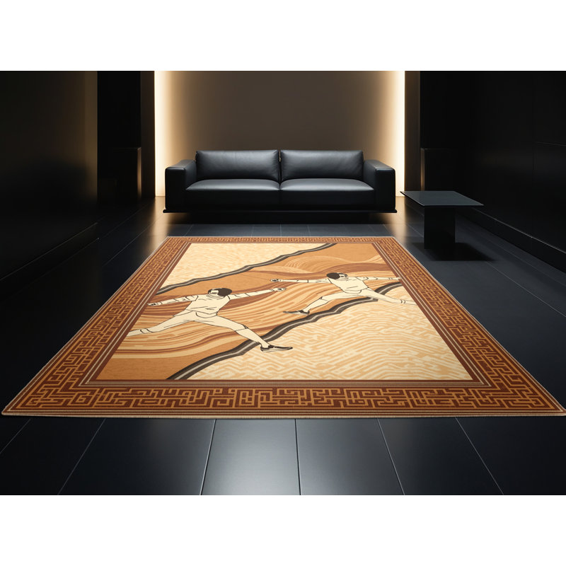 Machine Washable Hubbard Fencing Match Classic Oriental Rug in Brown – Beige Binding, 5x8