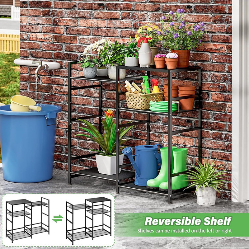 Bench Table, Outdoor Plant Stand Table With Storage, Gar...