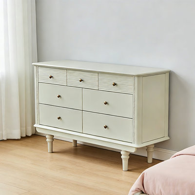 Armoire de rangement à 7 tiroirs en bois massif blanc crème