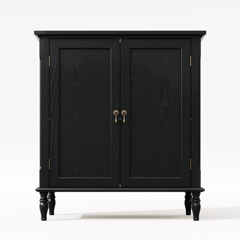 Buffet 34,5 "en placage de bois massif rétro avec tablettes réglables, noir, Noir