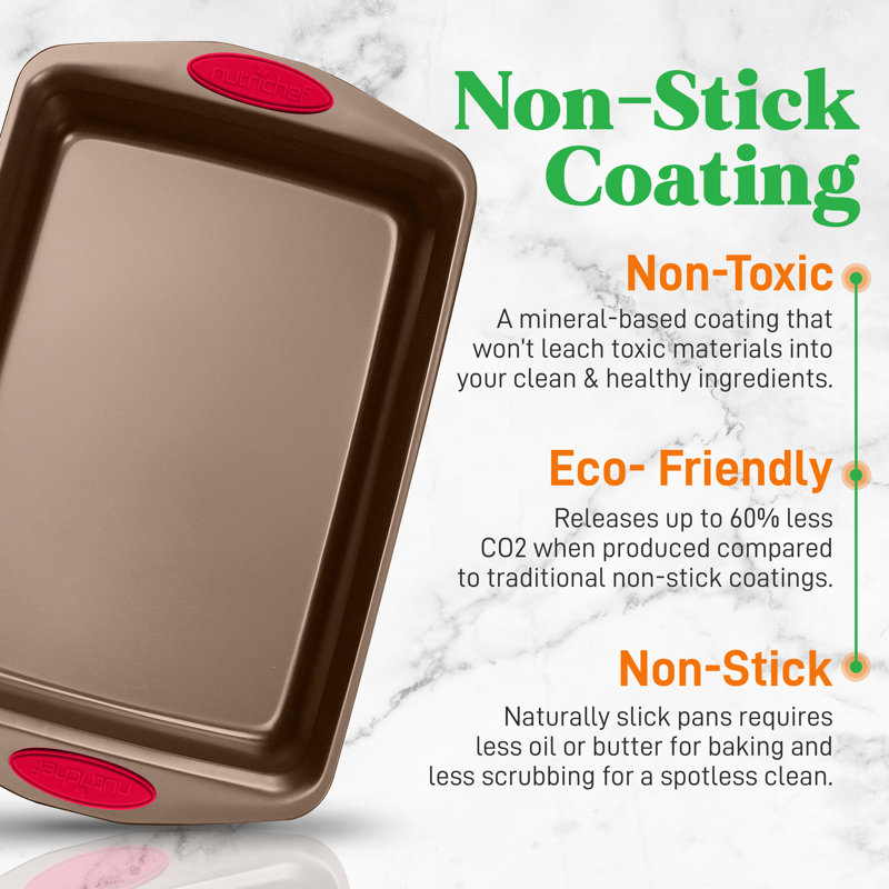 NutriChef Non-Stick Steel 2 Piece Baking Sheet Set, Gold