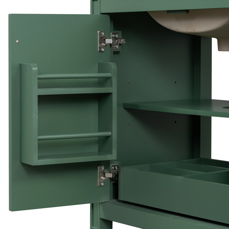 Meuble-lavabo de 30 po avec lavabo, deux portes avec tablette, charnières de porte à fermeture en douceur, style rétro , Vert