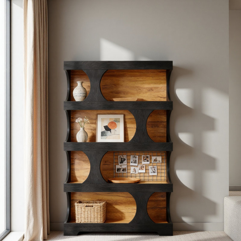 Generous Display Shelves,Contemporary Bookshelf,Freestanding Bookcase, Black/Brown