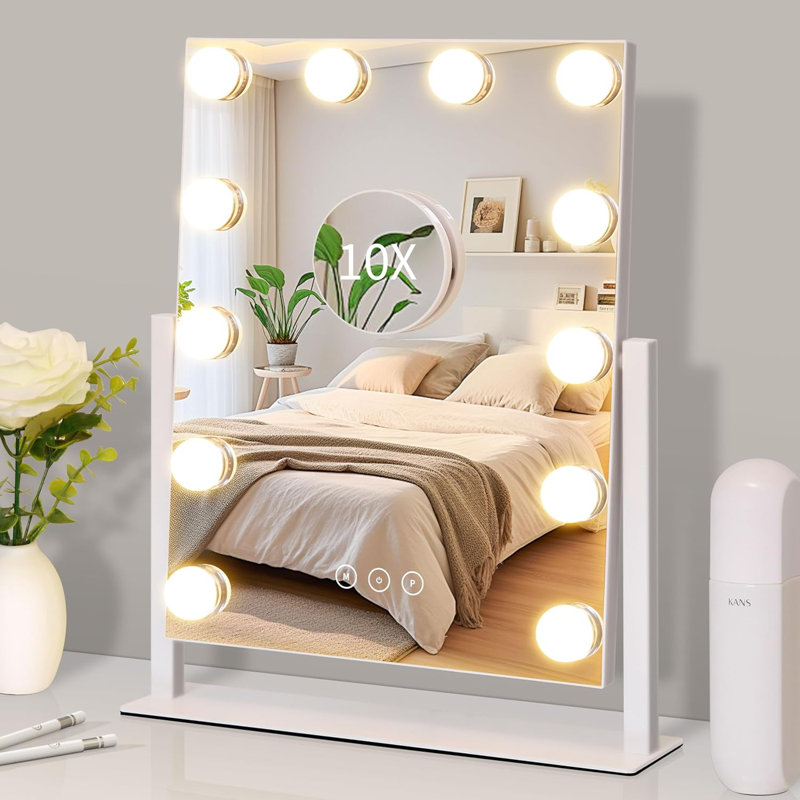 Miroir de salle de bain lumineux avec 12 ampoules à intensité variable pour le vestiaire