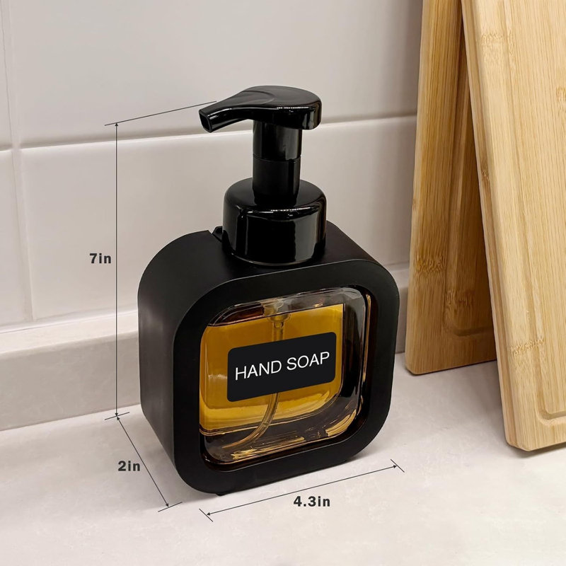Distributeur de savon moussant, bouteille noire 10 oz avec étiquettes