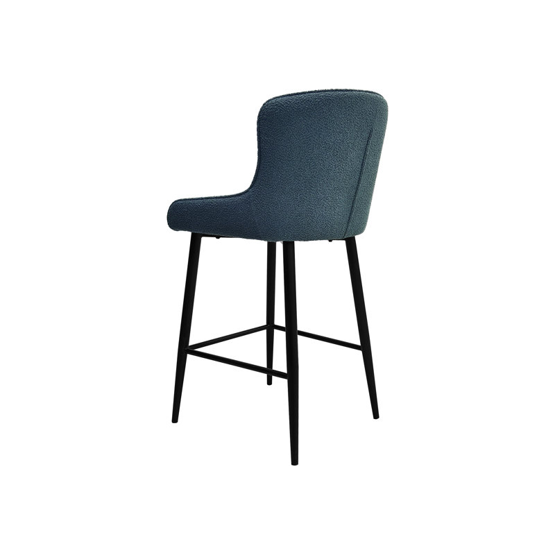 RUBENS UPHOLSTERED BARSTOOL - BOUCLE FABRIC - BLACK SAND POWDER COATED LEGS (PAIR), Blue