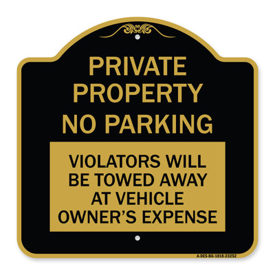Enseigne Signmission Designer Series - propriété privée - pas de stationnement, les contrevenants seront rangés aux frais du propriétaire du véhicule | Enseigne architecturale en aluminium de gros calibre vert et blanc 18 po x 18 po