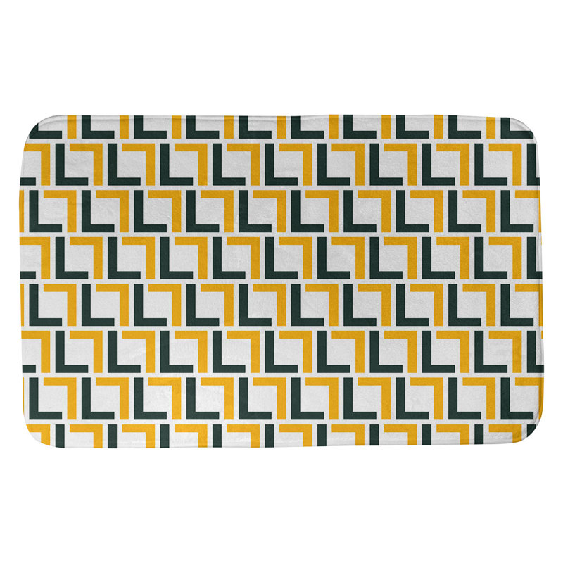 Tapis pour salle de bain Baltimore, l 17 po x L 24 po, Blanc / vert foncé / or