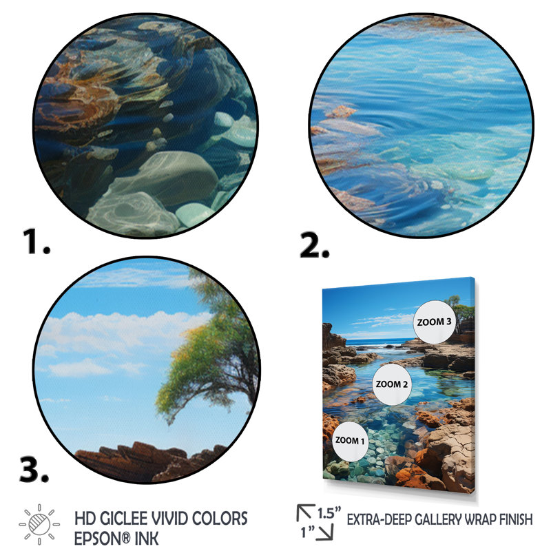 Beach Photo Tranquil Tidepools I - Art mural sur toile nautique et plage, Cadre photo gris, H 20 po x l 12 po x P 1 po