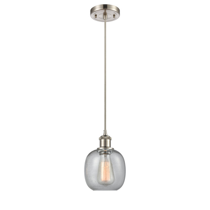 Carlucci 1 - Light Single Pendant, Brushed Satin Nickel, Clear Seedy