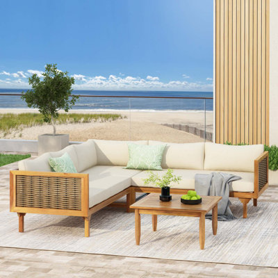 SECTIONAL SEATING GROUP WITH WATERPROOF CUSHIONS - PREMIUM OUTDOOR SOFA SET(LIGHT GRAY CUSHION)