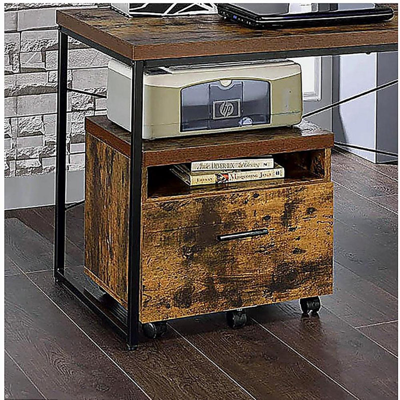 Weathered Oak and Black 1-Drawer File Cabinet