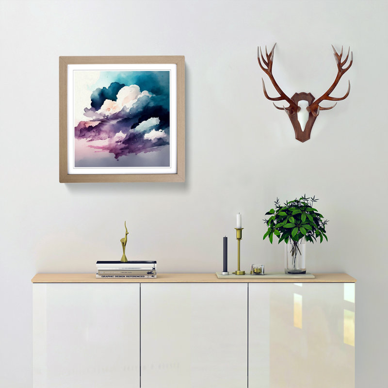 Cloudy Sky Watercolour - Framed Print, Oak