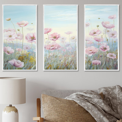 Pink Ranunculus Field In Mountain I - Ranunculus Wall Decor Set