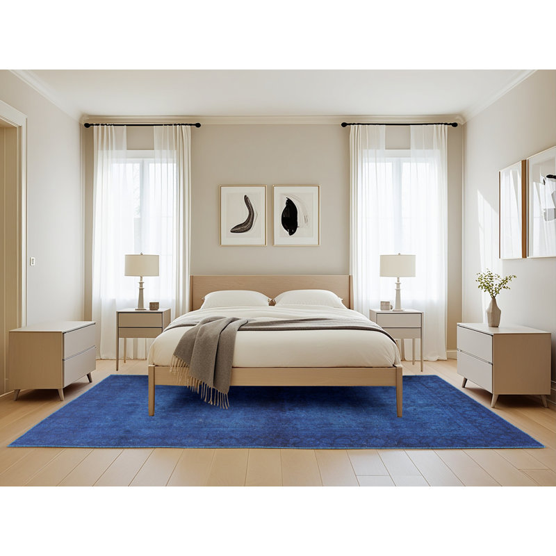 Tapis décoratif bleu contemporain, Rectangle 5 pi x 8 pi