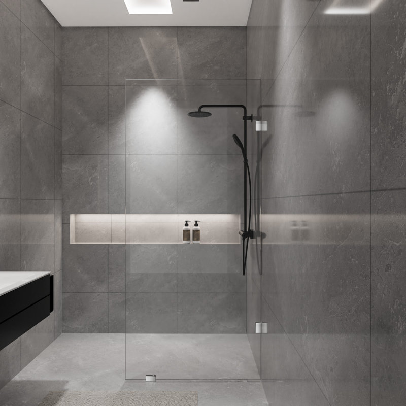 34 In. W X 78 In. H Frameless Single Fixed Shower Panel With 3/8 In. Clear Glass, Chrome
