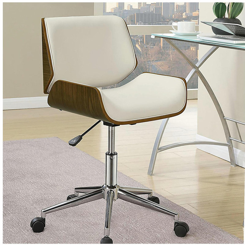 Chaise de bureau pivotante écru et noyer