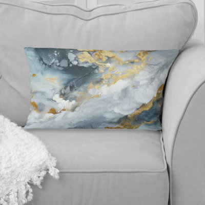 Grey And Gold Tender Liquid Ink Art II - Fractals Printed Throw Pillow