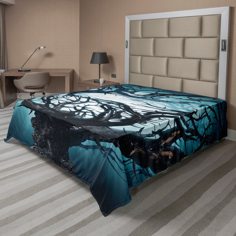 Ambesonne fantaisie drap plat nuit grand arbre mystique bleu sarcelle