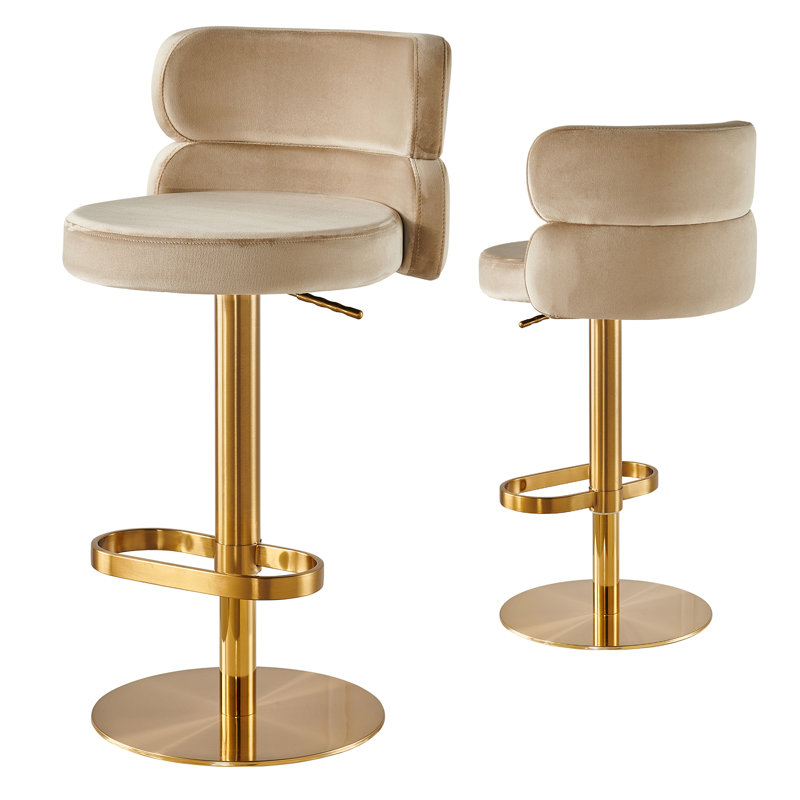 Giacamo Adjustable Height 360° Swivel Velvet Counter & Bar Stool with Low Back and Stainless Steel Pedestal Base (Set of 1)